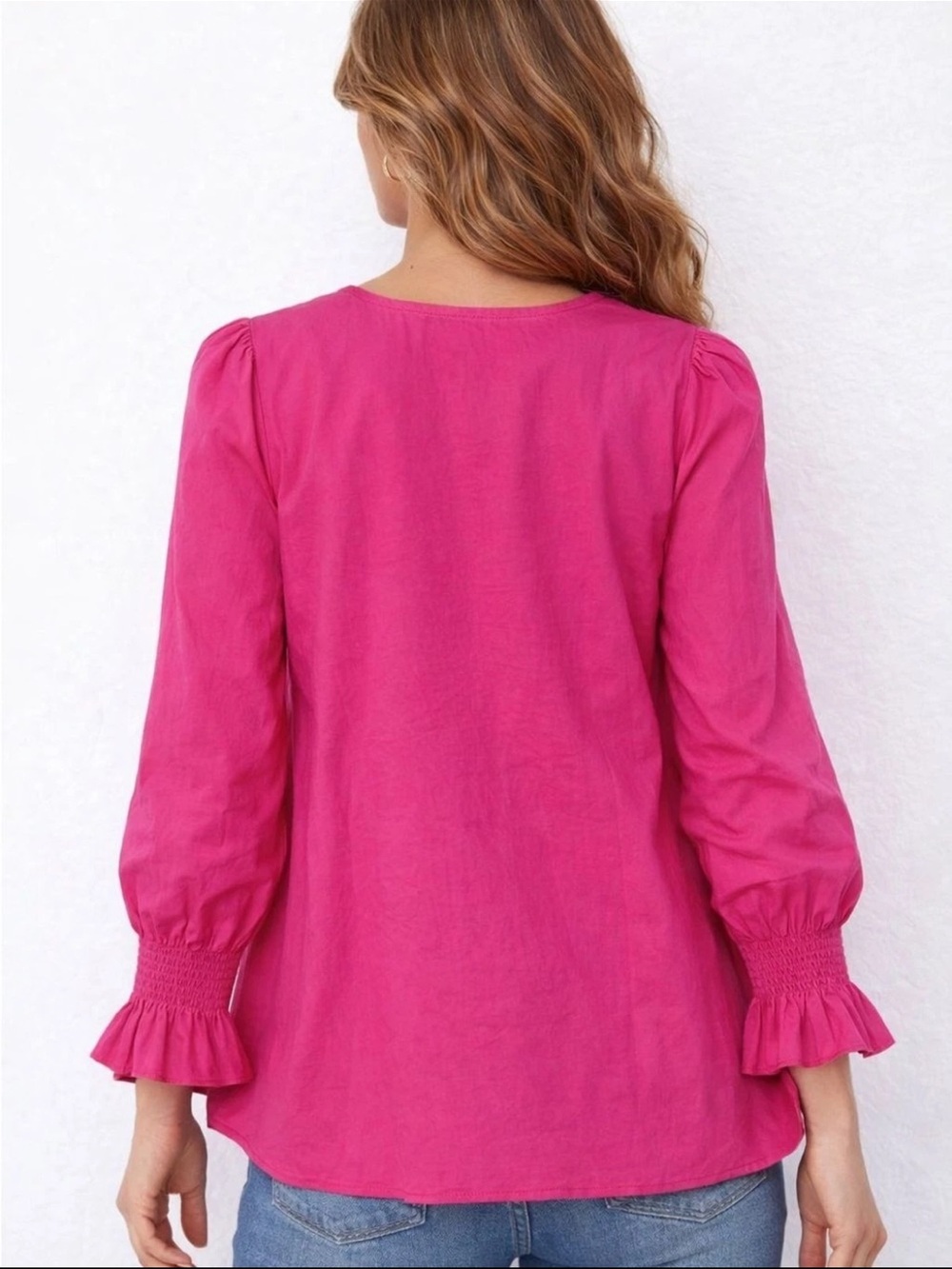 Pomander Place V-Neck Puff Sleeve Tunic in Hot Pink - Picture 2 of 9